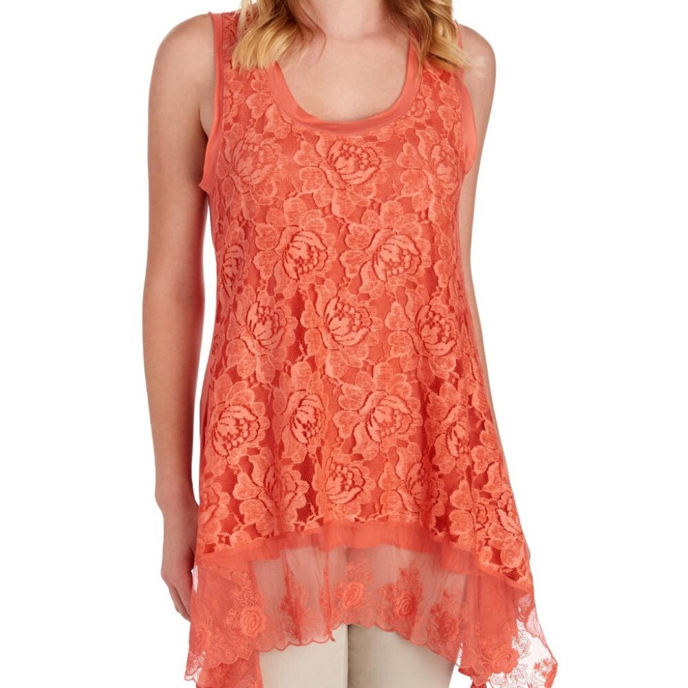 CUPIO Lace Organza Hem Tank